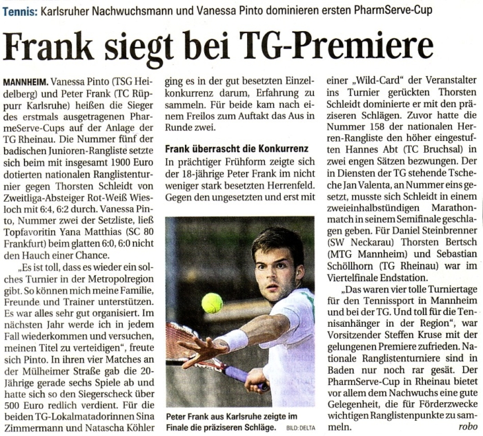 Frank siegt bei TG-Premiere - Mannheimer Morgen - Tennis-Academy